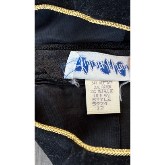 Vintage Sylvia Whyte Girls Holiday Black Gold Velvet Dress Size 12 Bow Striped - Picture 7 of 9